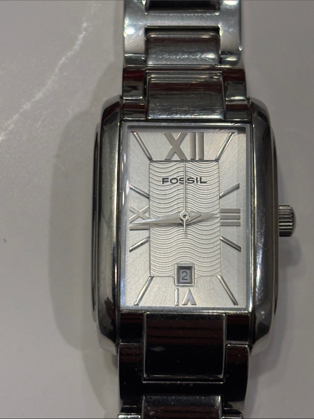 Fossil Men's Stainless Steel Rectangular Silver Dial Watch